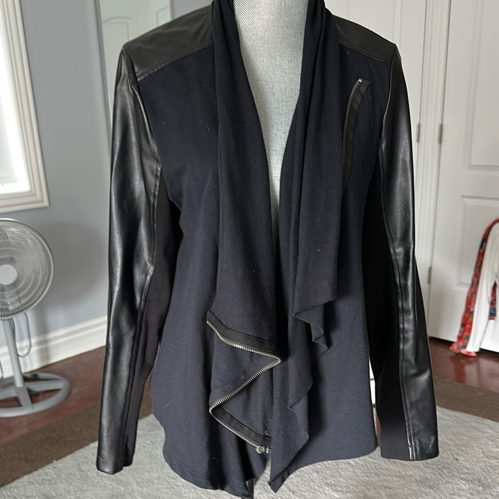 Splendid Black Faux Leather Sleeve Women's Jacket